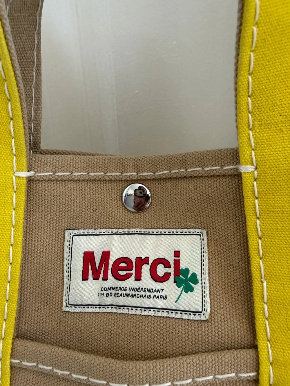 Merci - Candide shopping bag in canvas - Yellow Small with Keychain